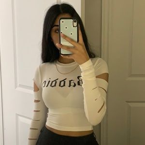 Long sleeve cut cropped shirt